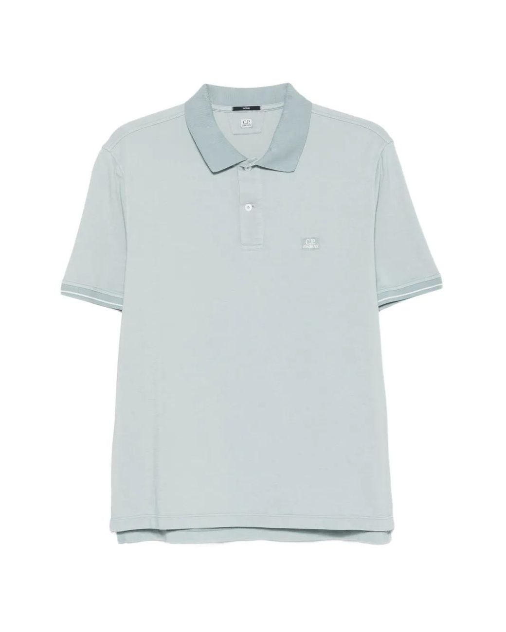 C P Company Blue C.P.Company Logo-Patch Tipped-Cuff Polo Shirt for men