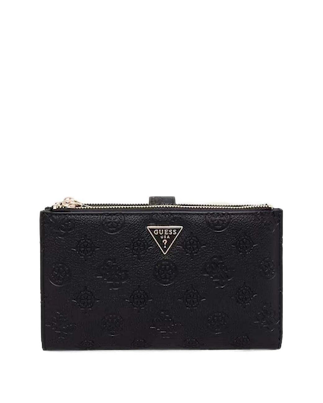 Guess Black Logo-Embossed Zip-Around Wallet