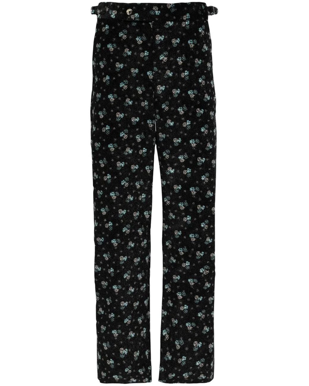 Bode Black Chicory Floral Corduroy Trousers for men