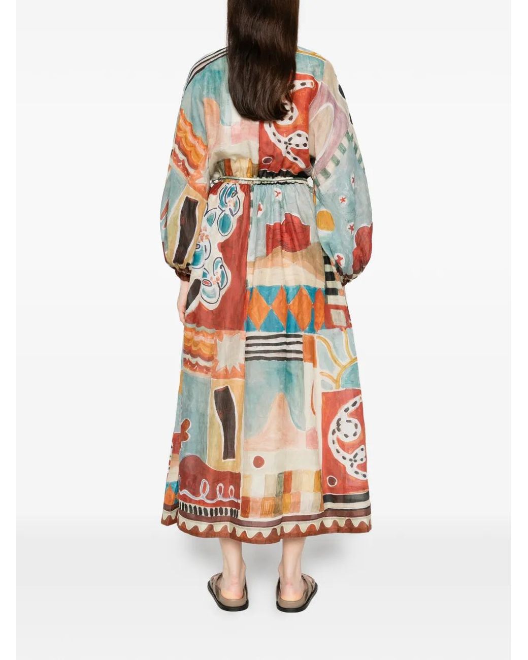 ALÉMAIS White Patchwork Tie-Belt Midi Dress