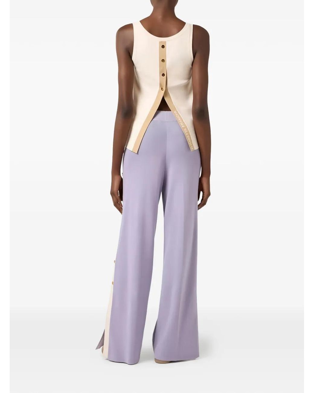 Elisabetta Franchi White Knit Fabric Top With Shiny Viscose Bands