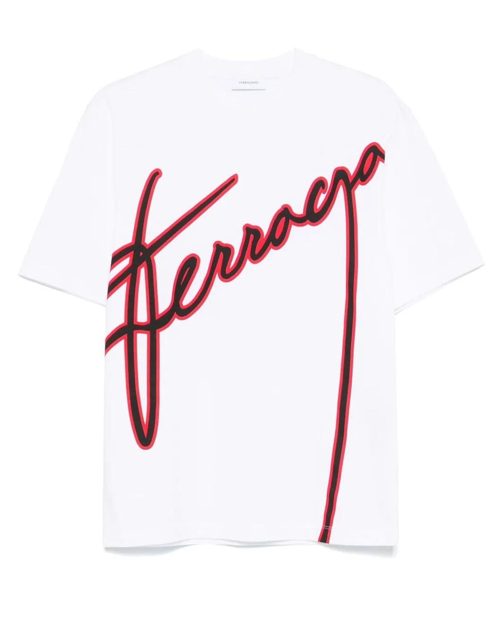 Ferragamo White T-Shirt With Printed Logo for men
