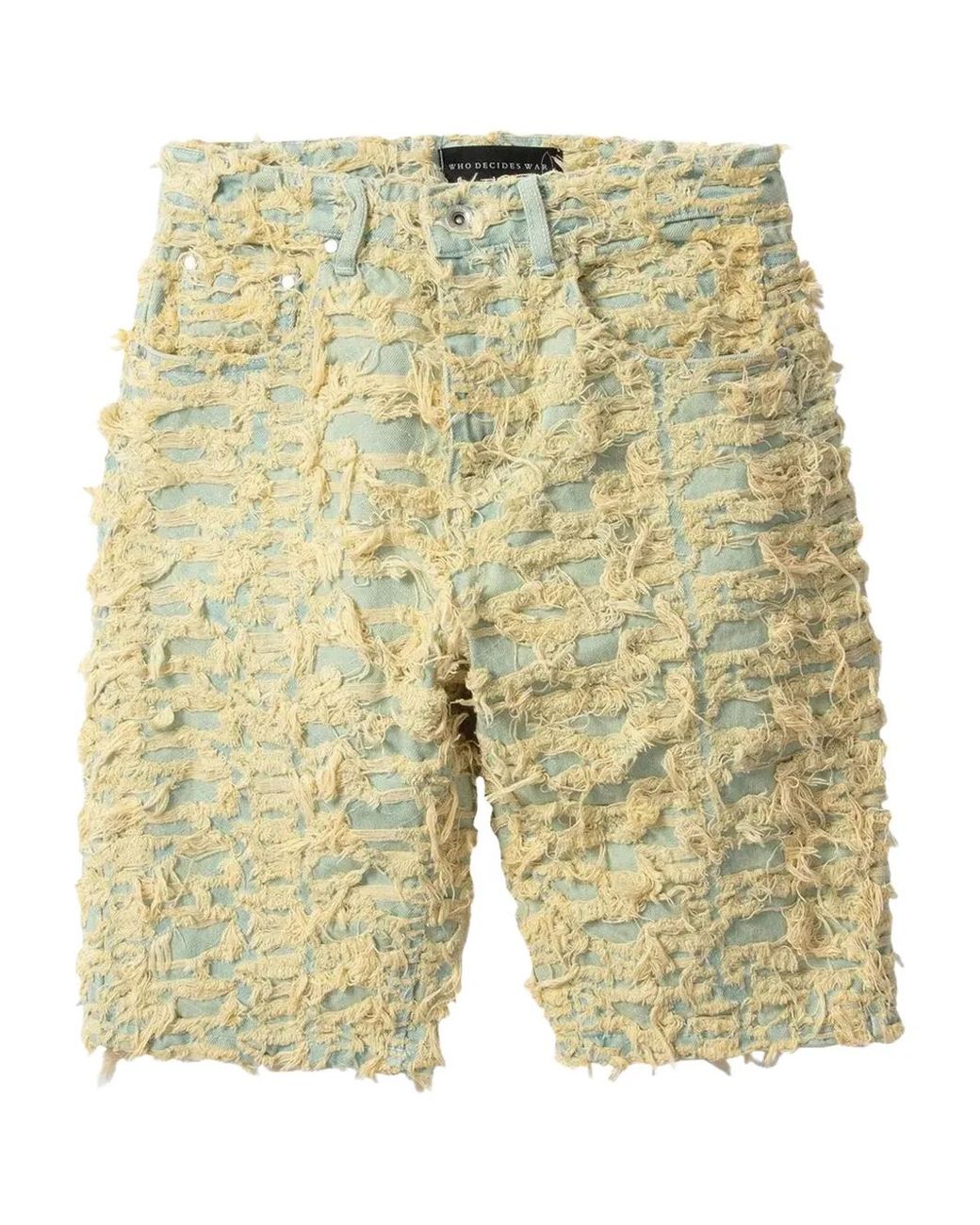 Who Decides War Yellow Distressed Denim Shorts for men