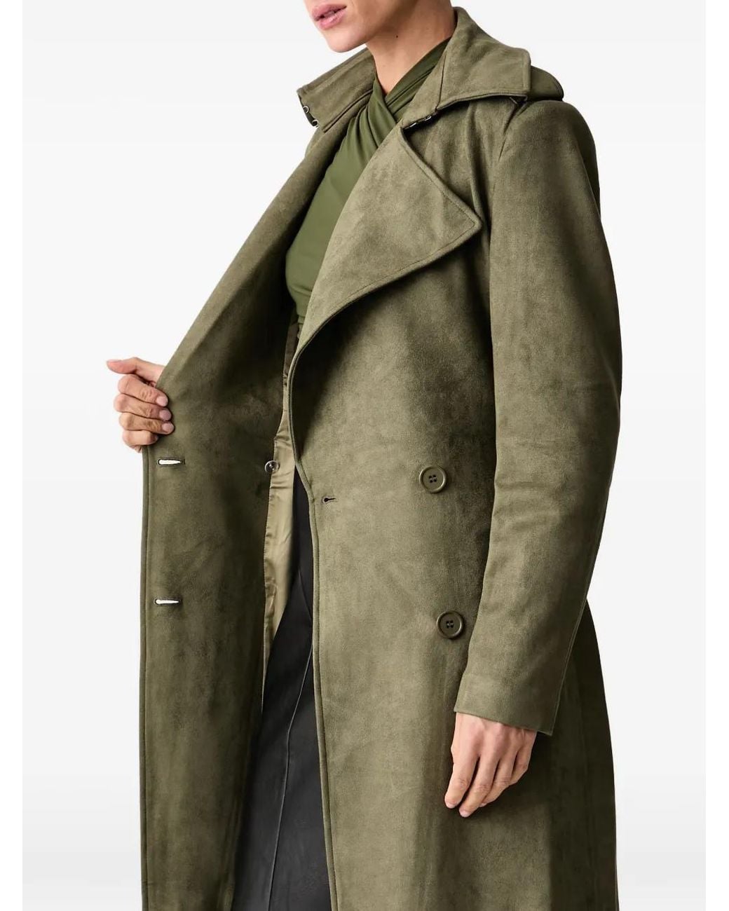 Bardot Green Faux-Suede Double-Breasted Belted Trench Coat