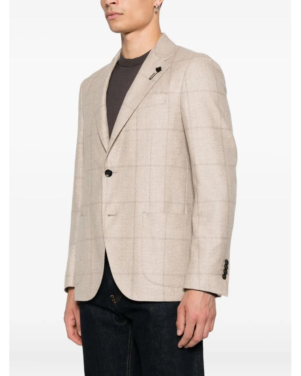 Lardini Natural Checked Two-Button Jacket for men