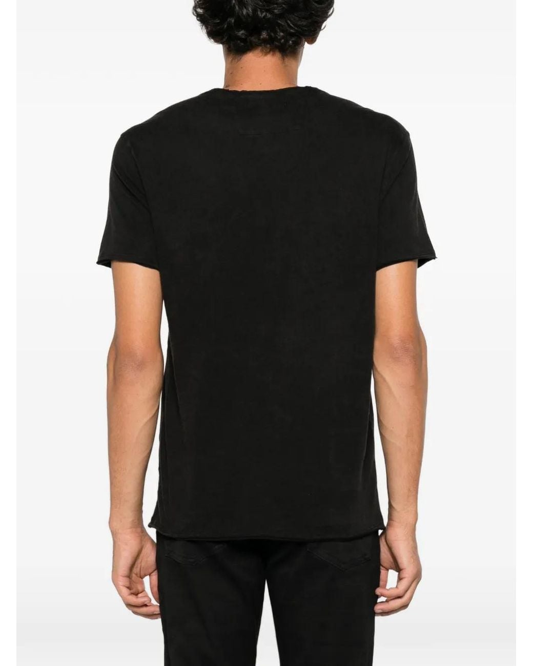 John Varvatos Black Peace-Sign-Print Raw-Edge T-Shirt for men