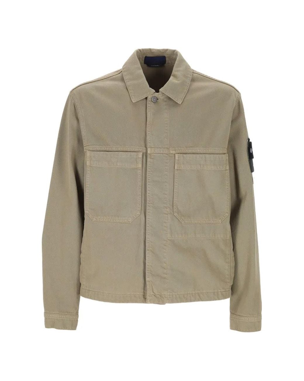 Stone Island Green 4100006 Compass-Patch Pocket-Detail Denim Jacket for men