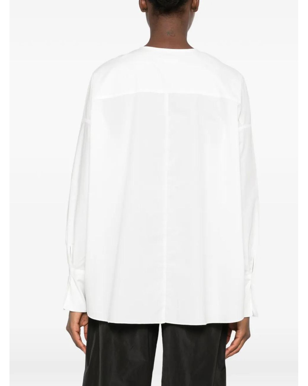 Susanne Bommer White Ruffled-Trim Long-Sleeve Shirt