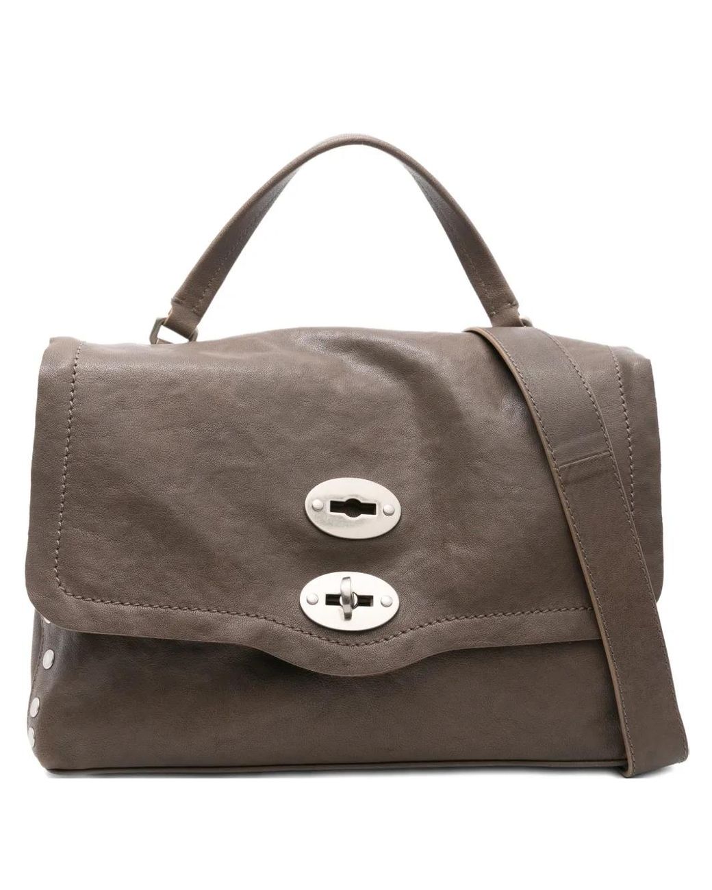 Zanellato Brown Postina Studs Turnlock Tote Bag