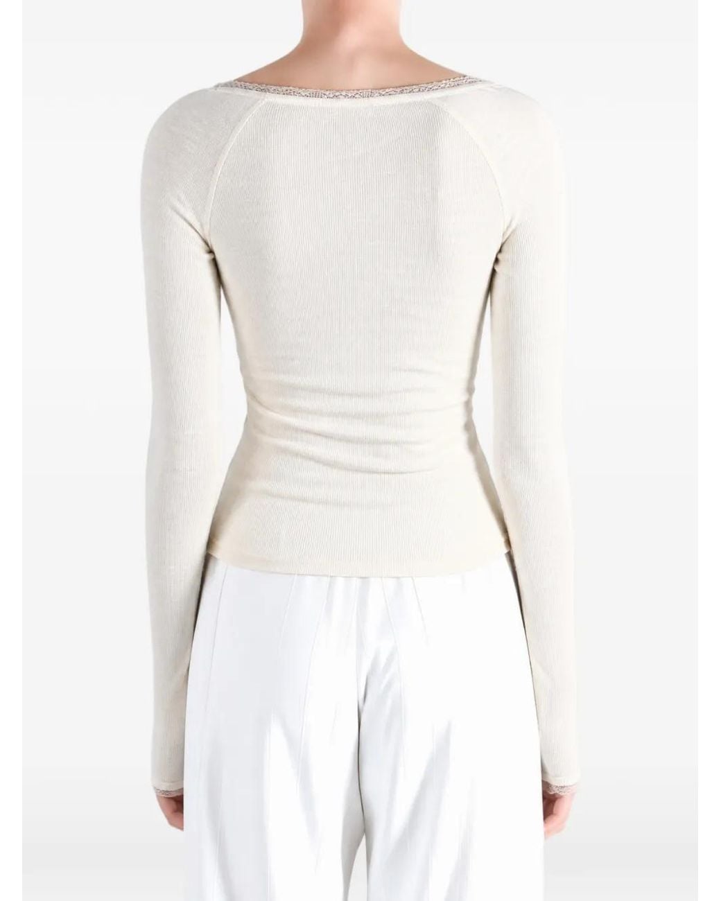 Free People White Cardi Lace-Trim Ribbed-Knit Top