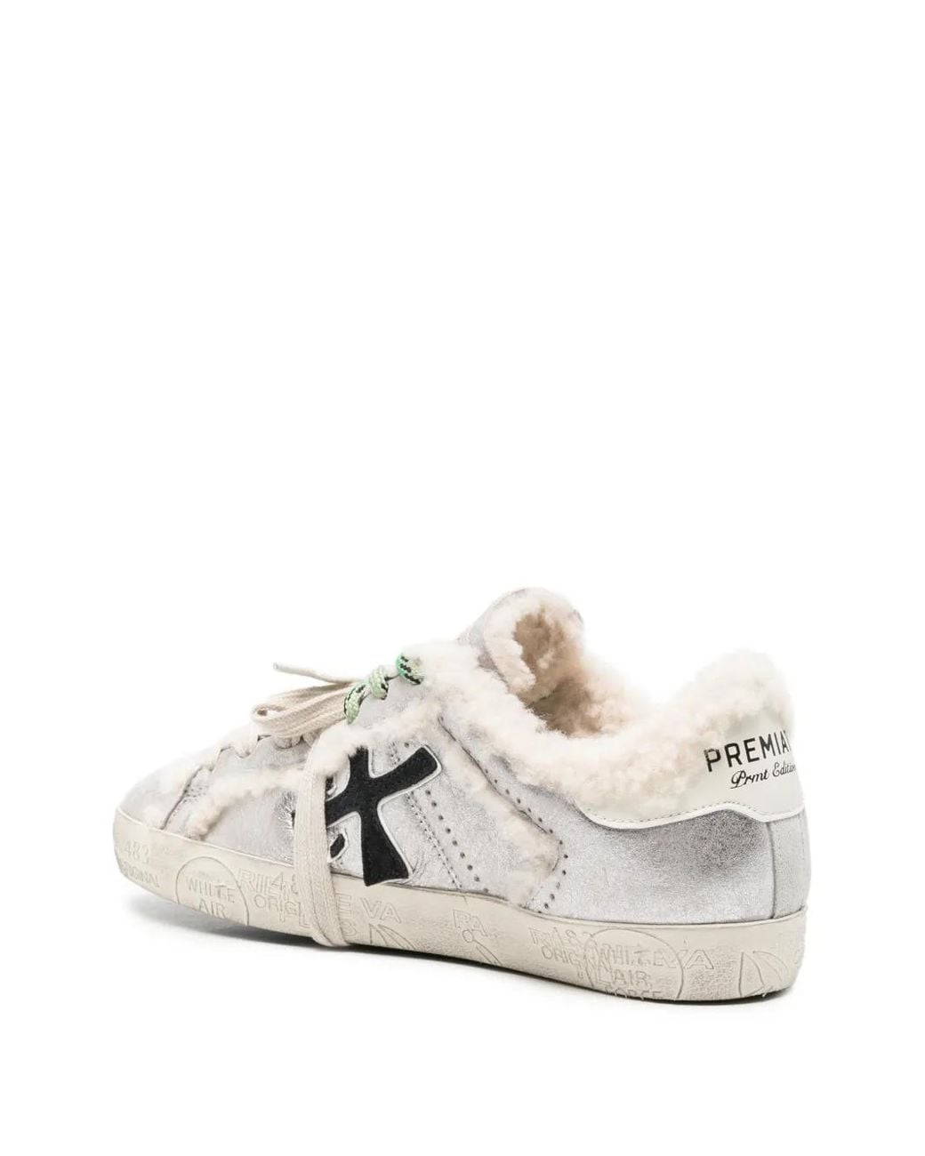 Premiata White Baskets Steven À Bords En Peau Lainée