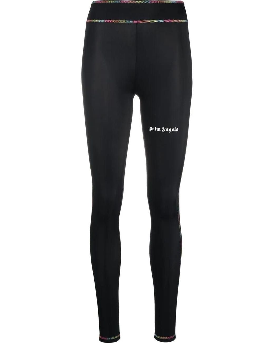 Palm Angels Black Miami Rainbow-stitch leggings