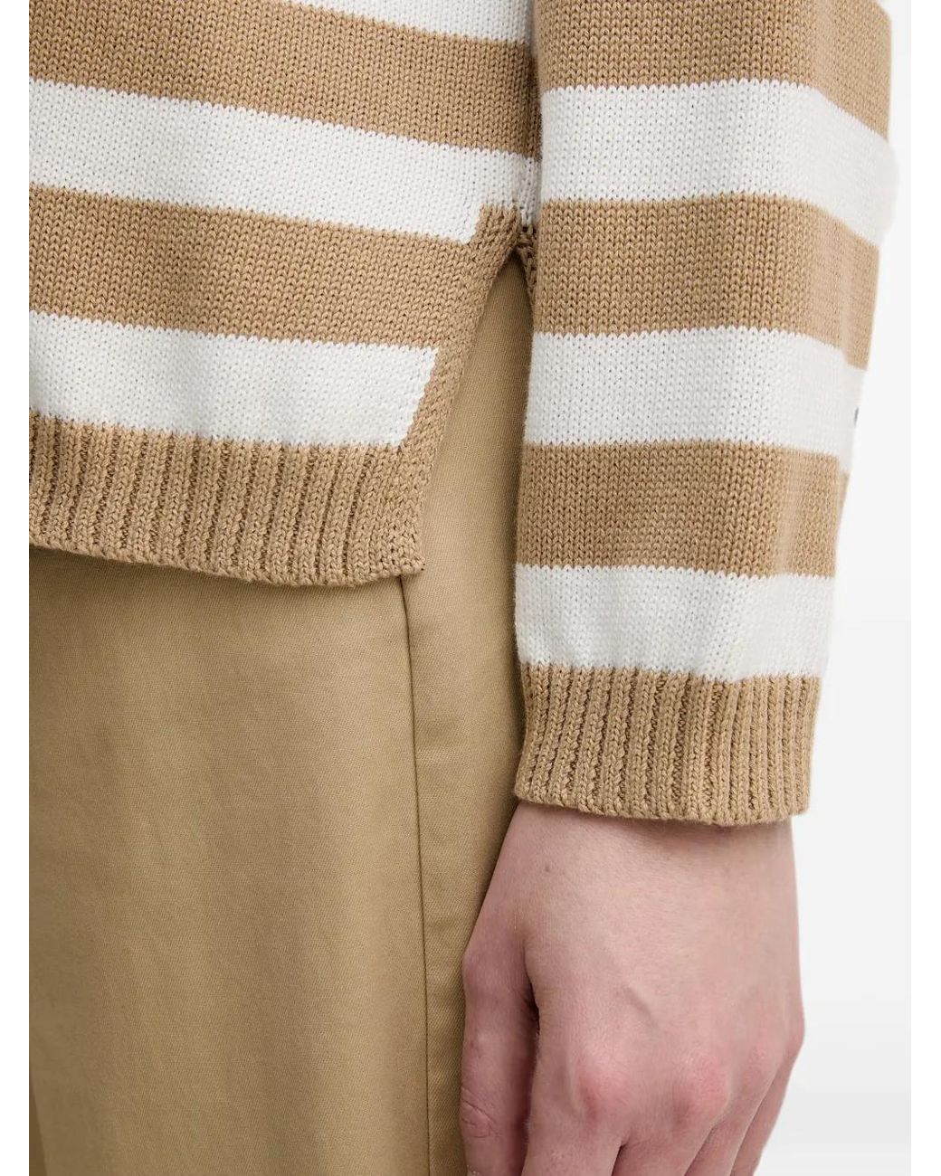 Benetton Natural Striped-Knit Side-Slit Sweater