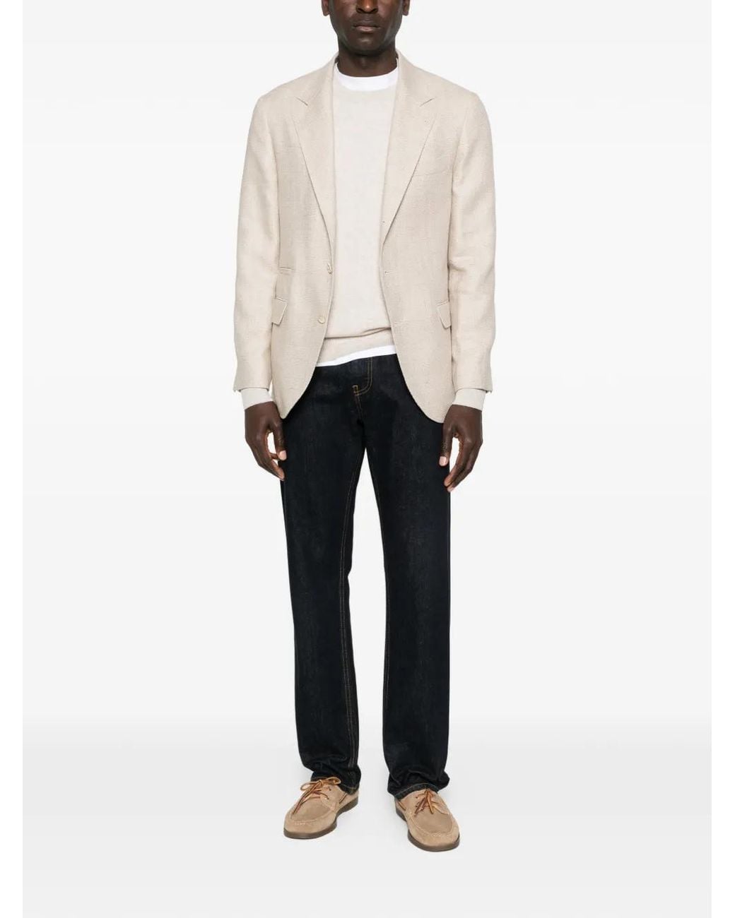 Brunello Cucinelli White Buttoned Flap-Pocket Blazer for men