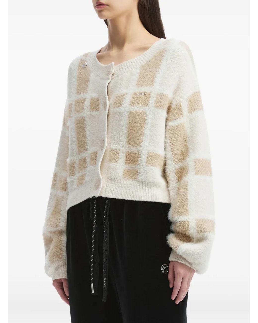 Musium Div. White Check-Pattern Cardigan