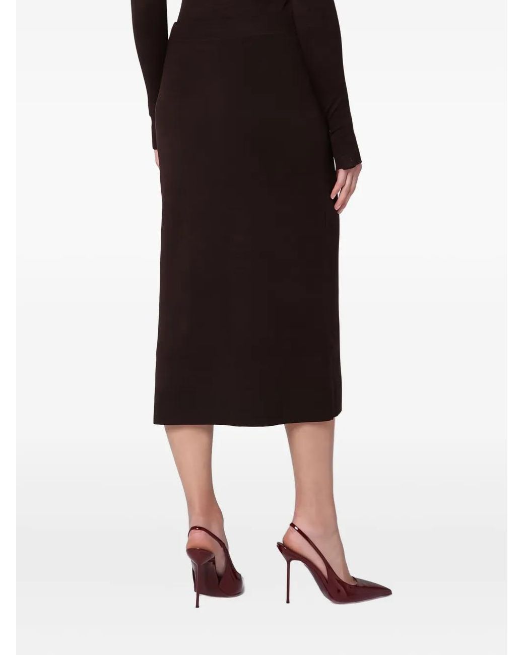 Victoria Beckham Black Button-Front Knitted Midi Skirt