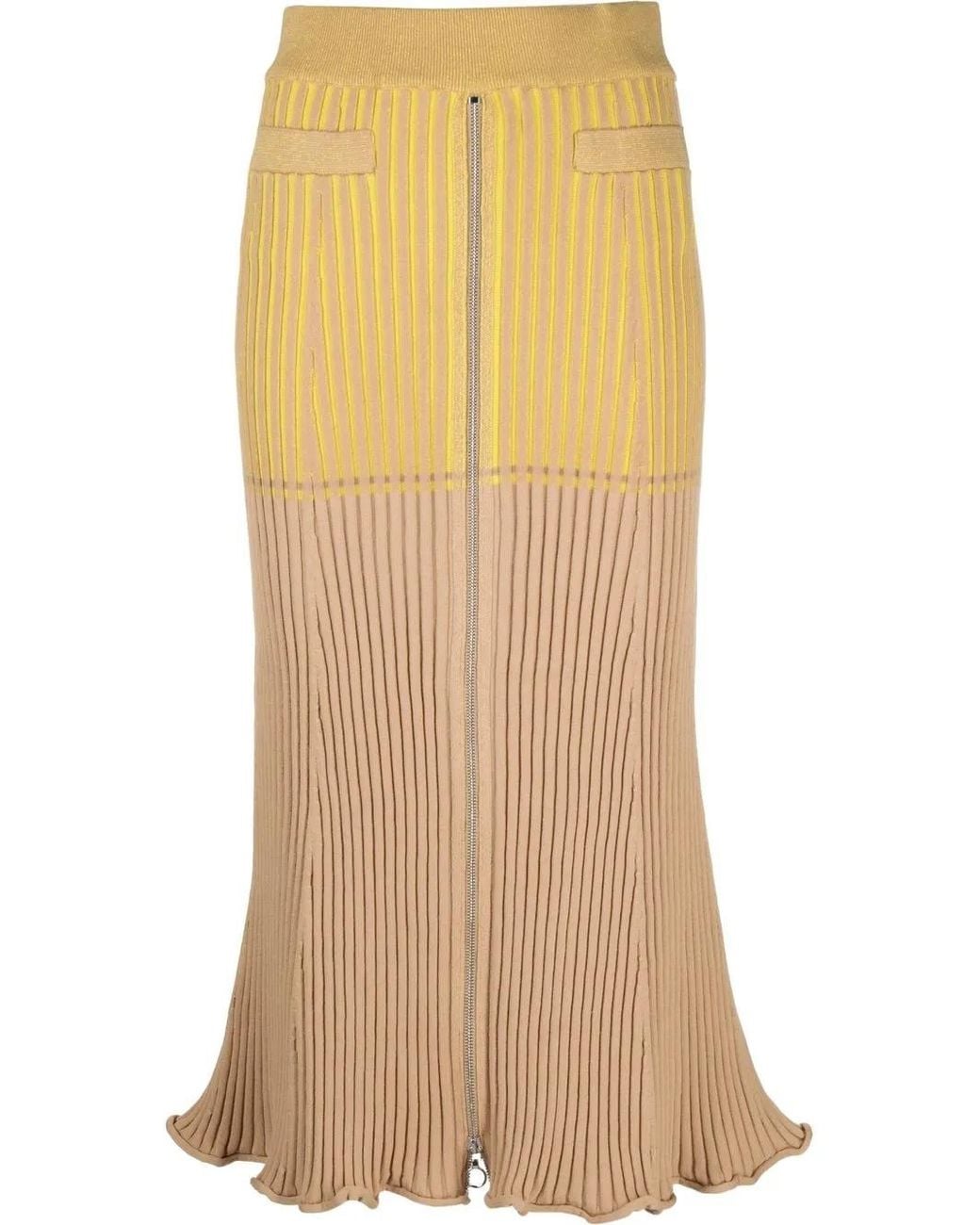 Rabanne Natural Panelled Rib-Detail Midi Skirt