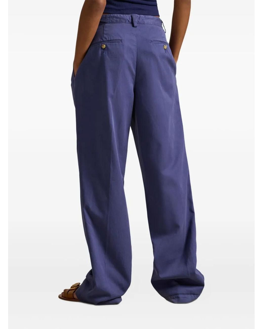Polo Ralph Lauren Blue Pleated Cotton-Blend Trousers