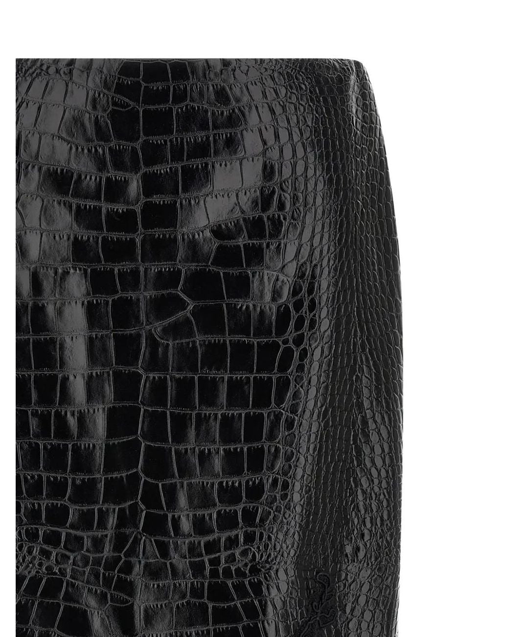 Ermanno Scervino Black Crocodile-Effect Lace-Hem Midi Skirt