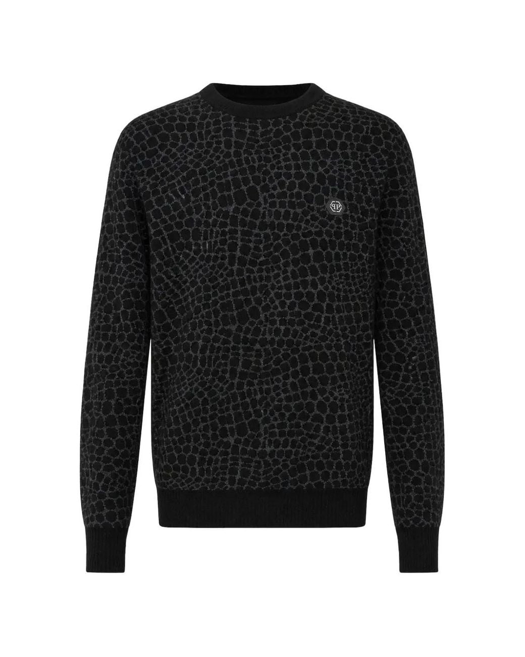 Philipp Plein Black Wool Cashmere Round-Neck Pullover Cocco for men