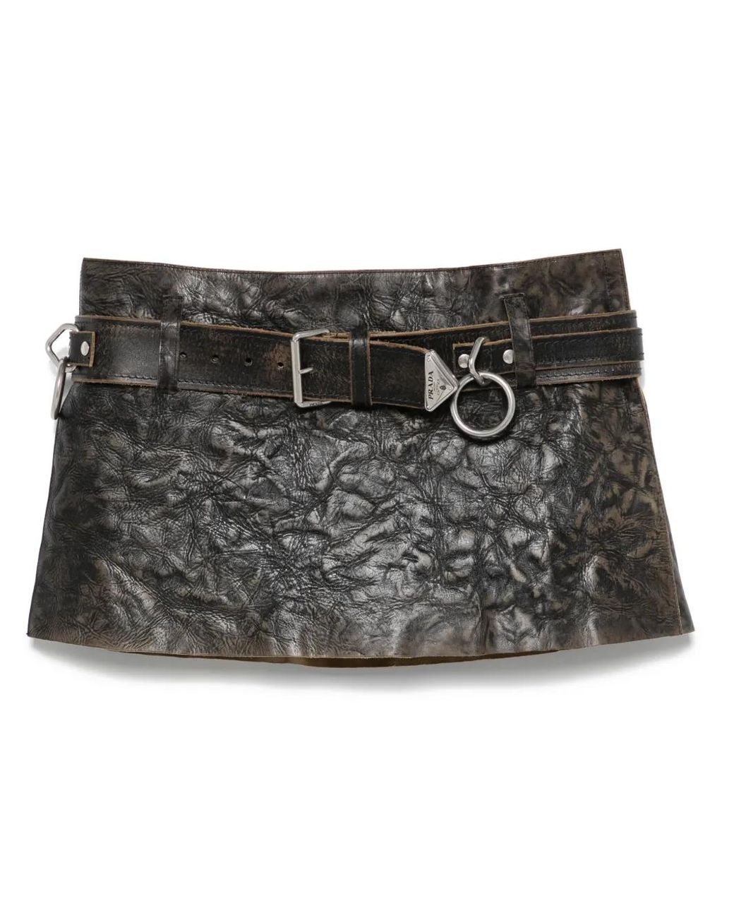 Prada Black Belted Leather Miniskirt