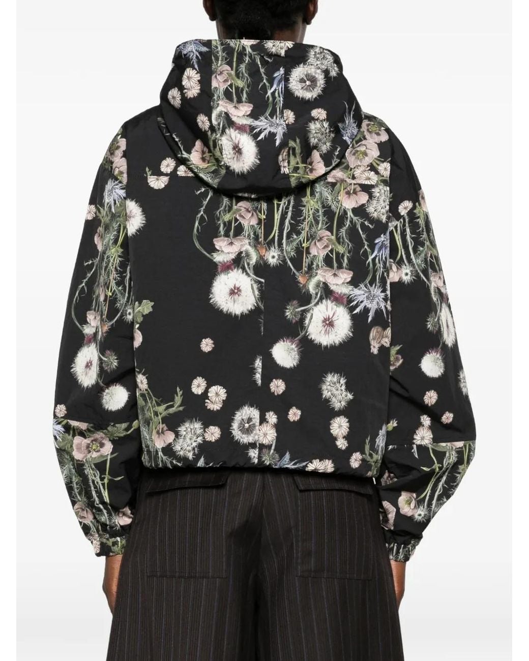 Psophia Black Floral-Print Hooded Jacket