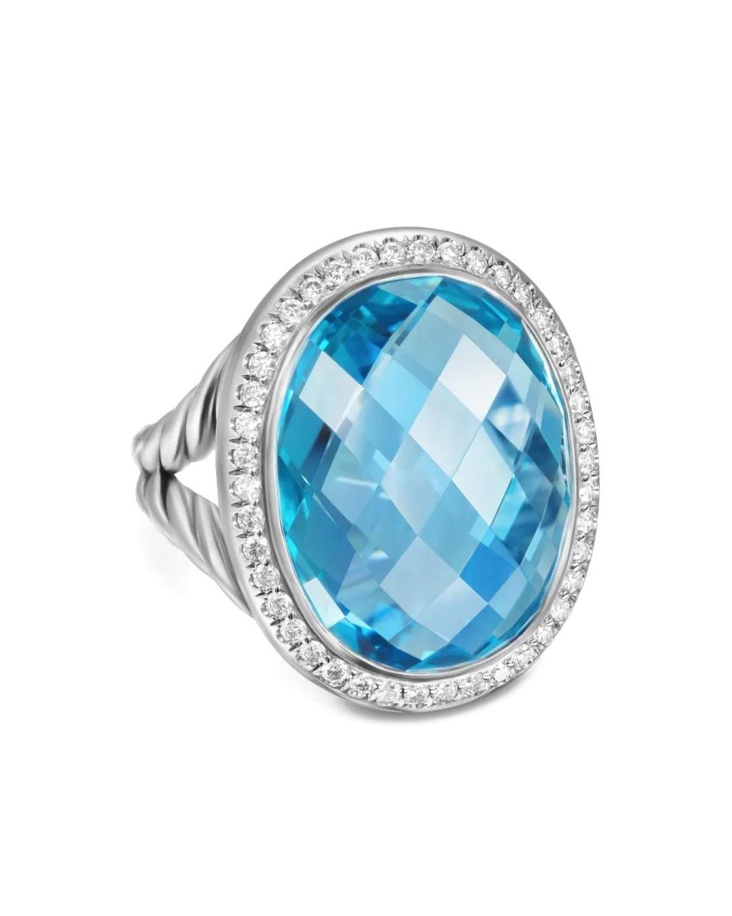 David Yurman Blue Sterling Albion Oval Topaz And Diamond Ring (21Mm)