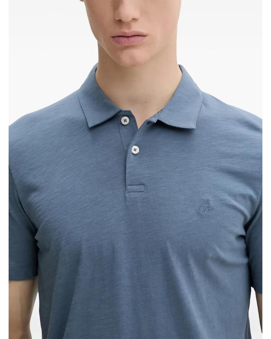 Marc O' Polo Blue Polo À Texture Flammée Et Logo Brodé for men