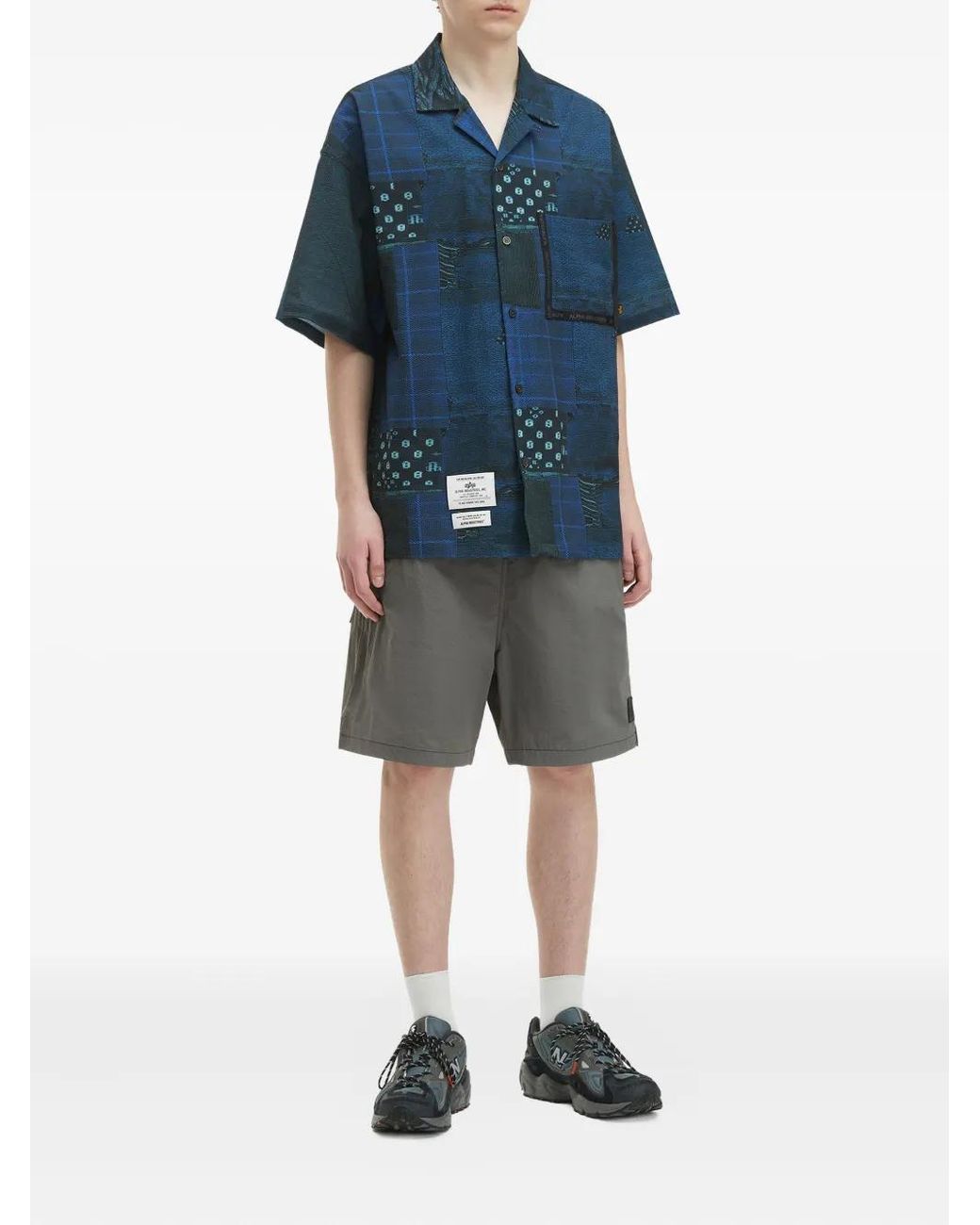 Alpha Industries Blue Patchwork-Pattern Panelled Shirt for men