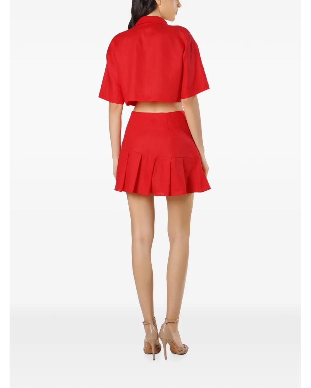 Mia Peculiar Red Asymmetrical Pleated Linen Skirt