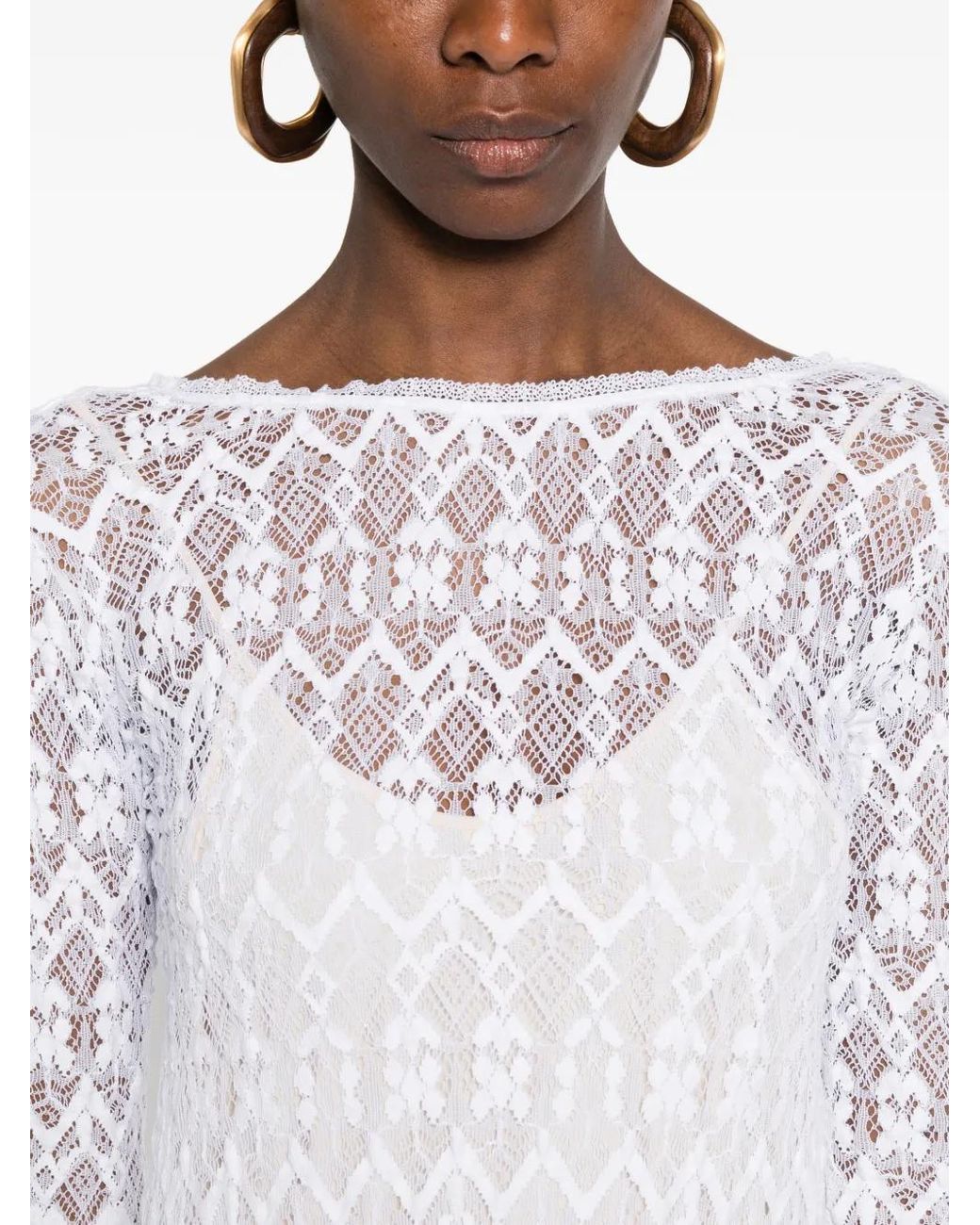 Forte_forte White Long-Sleeves Lace Maxi Dress