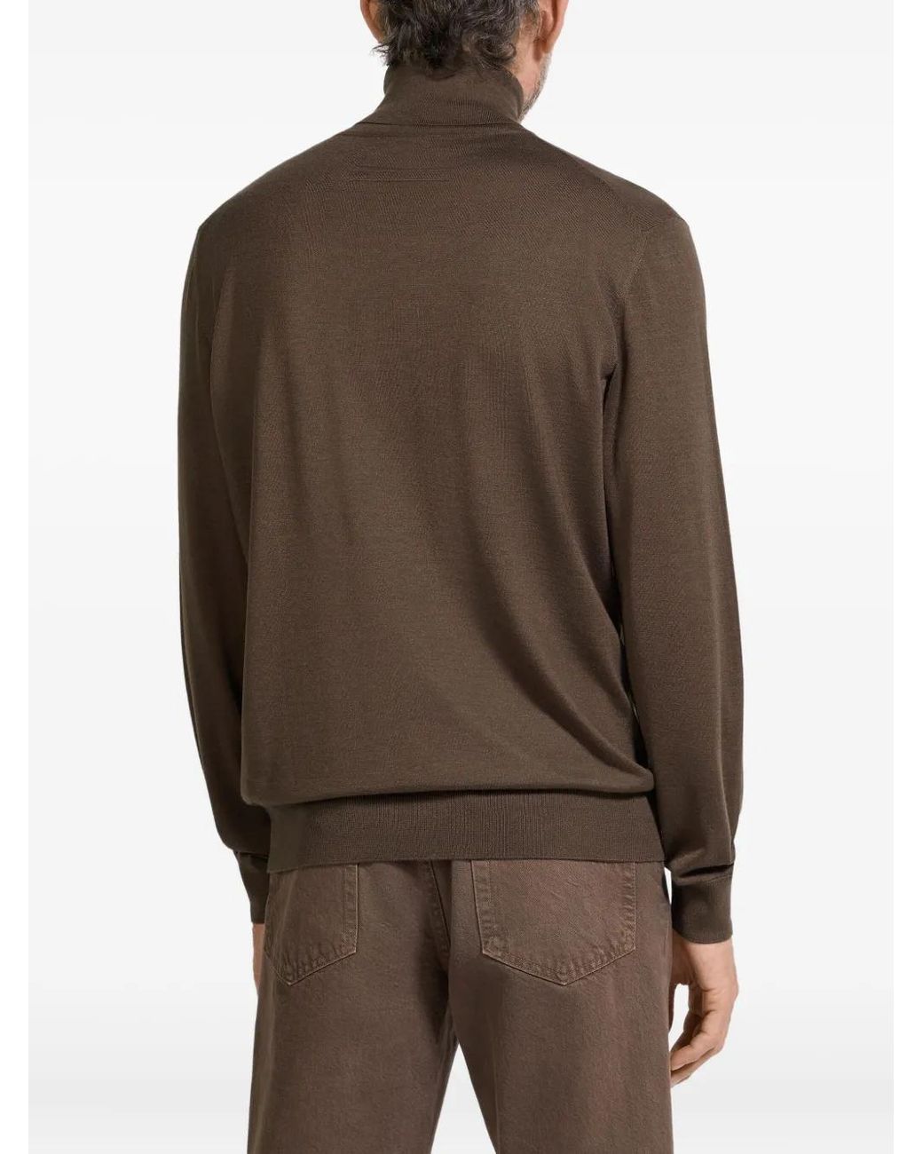 Zegna Brown Turtleneck Cashmere-Blend Sweater for men