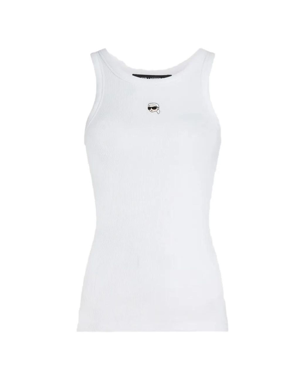 Karl Lagerfeld White Débardeur Ikon Côtelé
