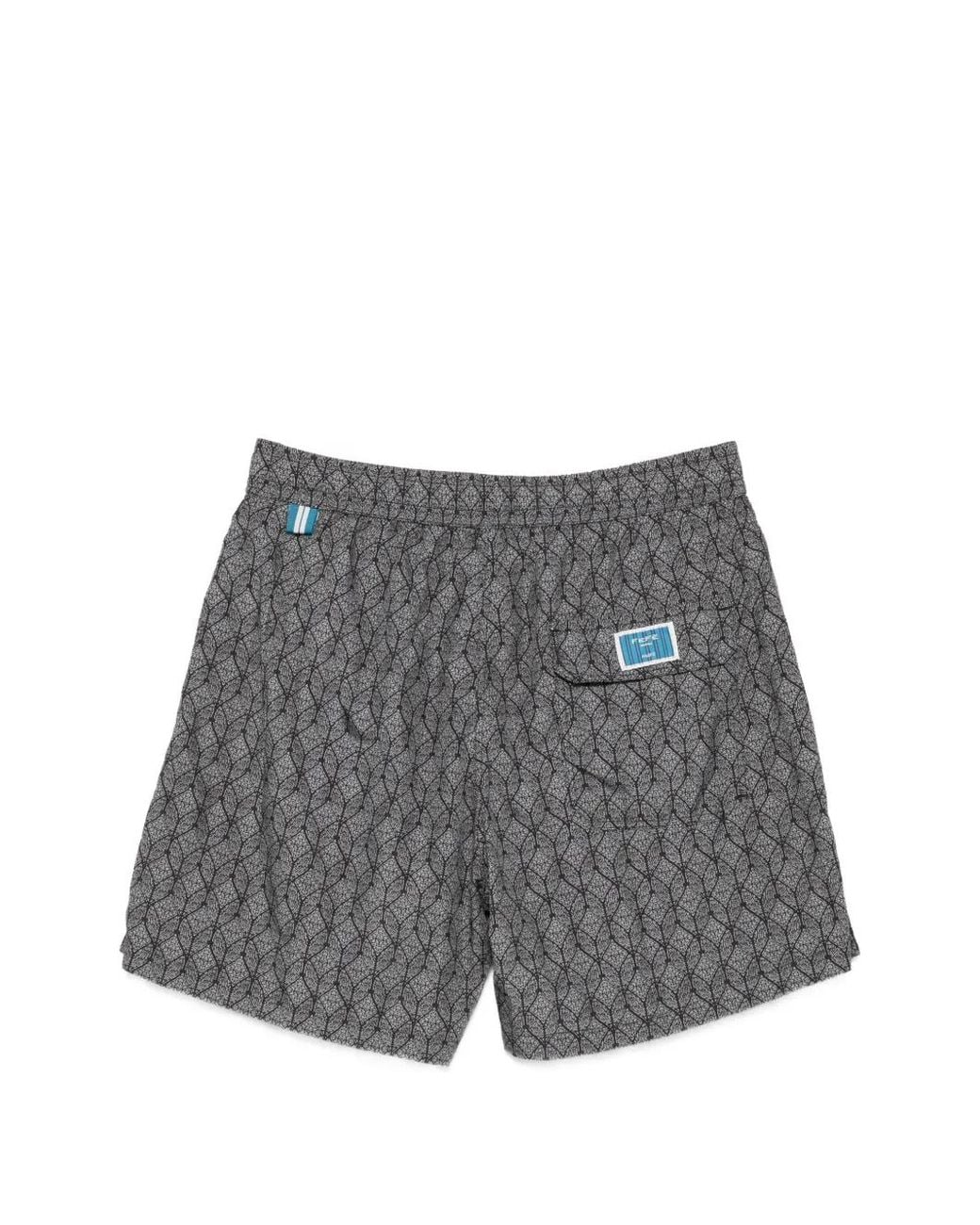 Fefe Gray Geometric-Print Drawstring Swim Shorts for men