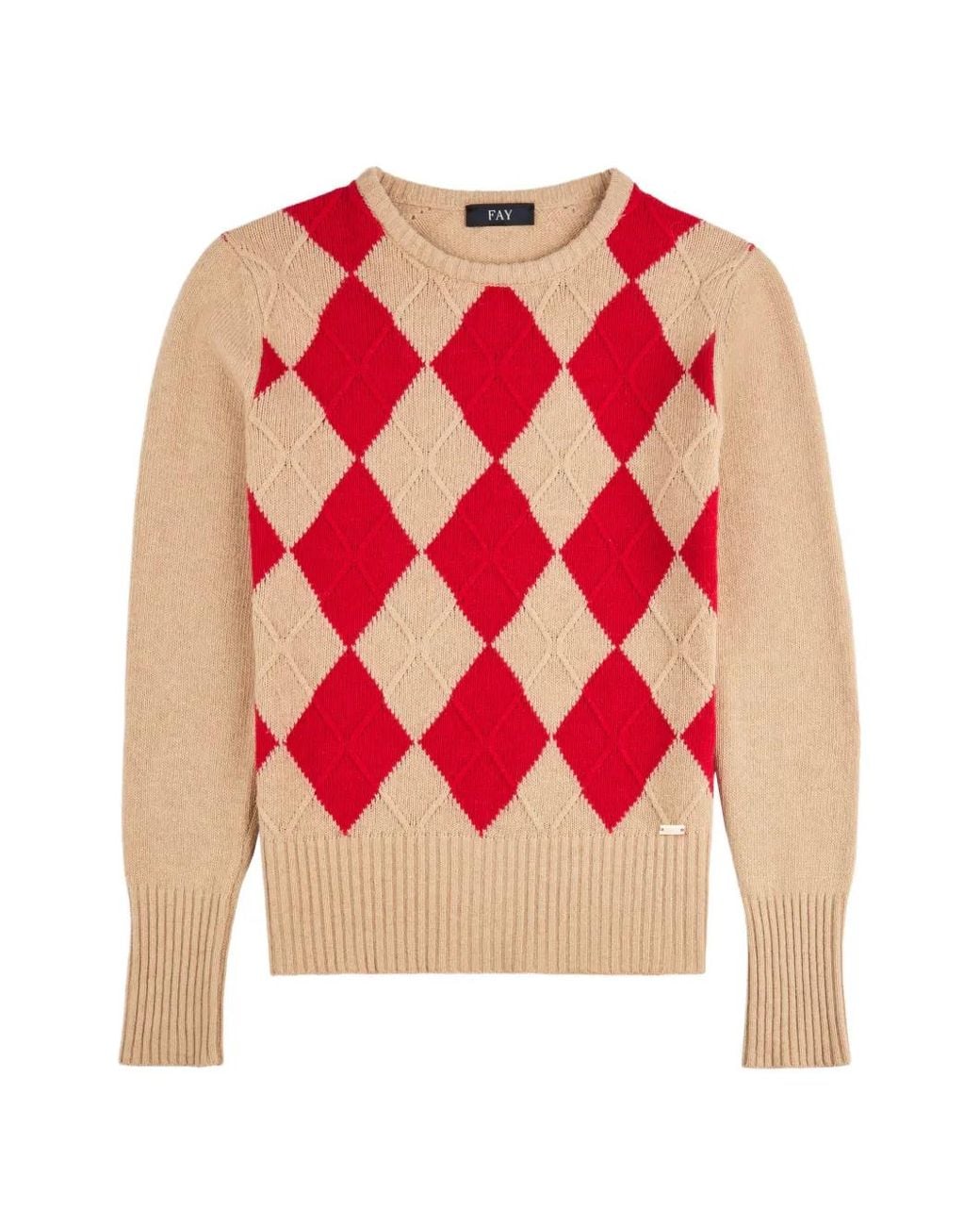 Fay Pink Argyle-Pattern Cable-Knit Sweater