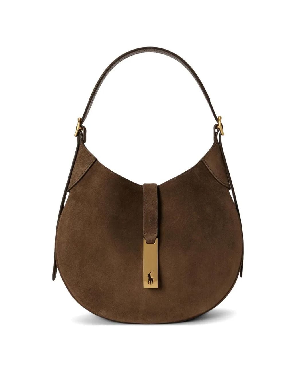 Polo Ralph Lauren Brown Small Polo Id Suede Shoulder Bag