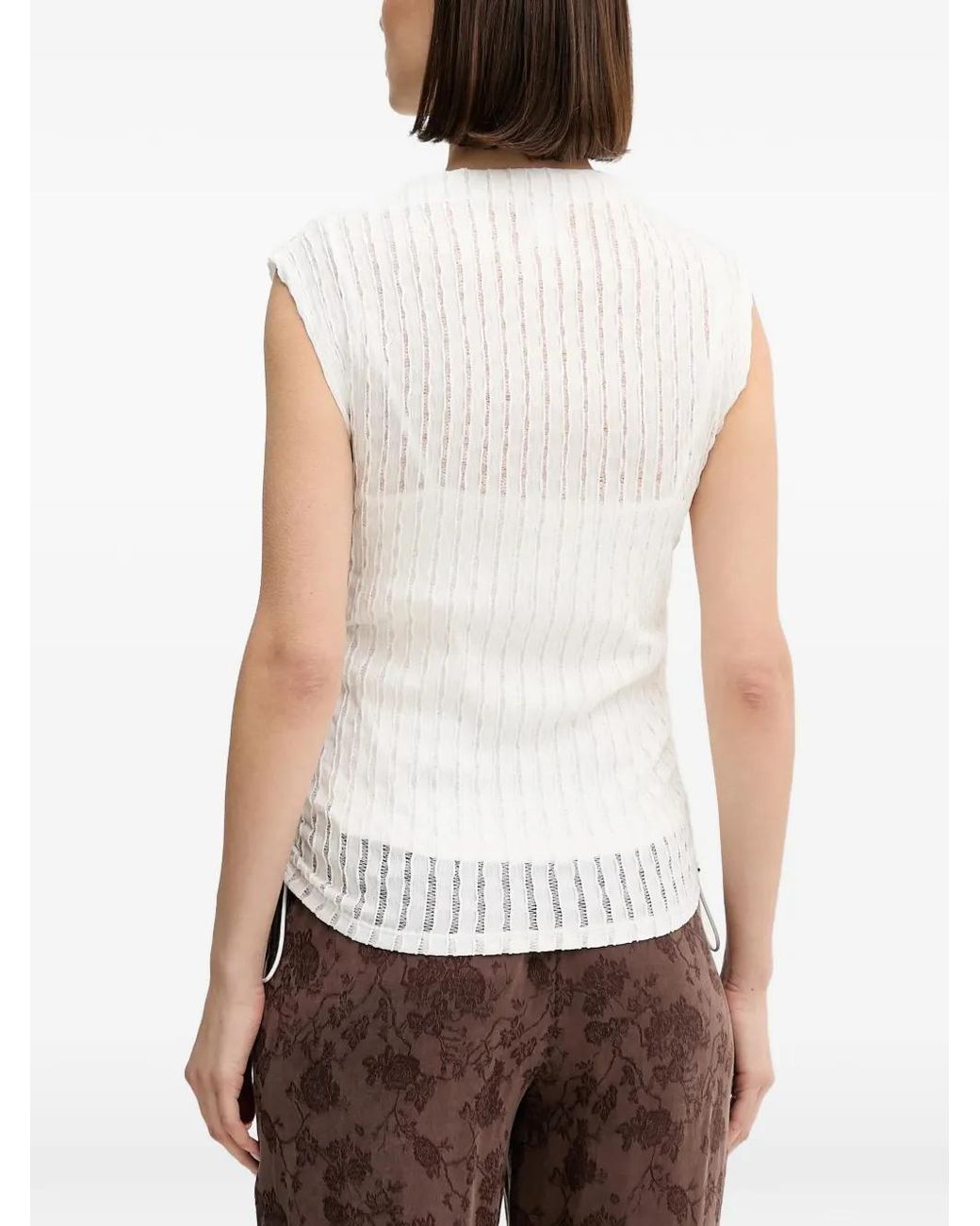 DKNY White Drawstring Sleeveless Top