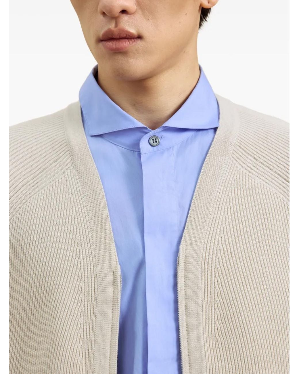 CROQUIS White V-Neck Zip-Up Cardigan for men