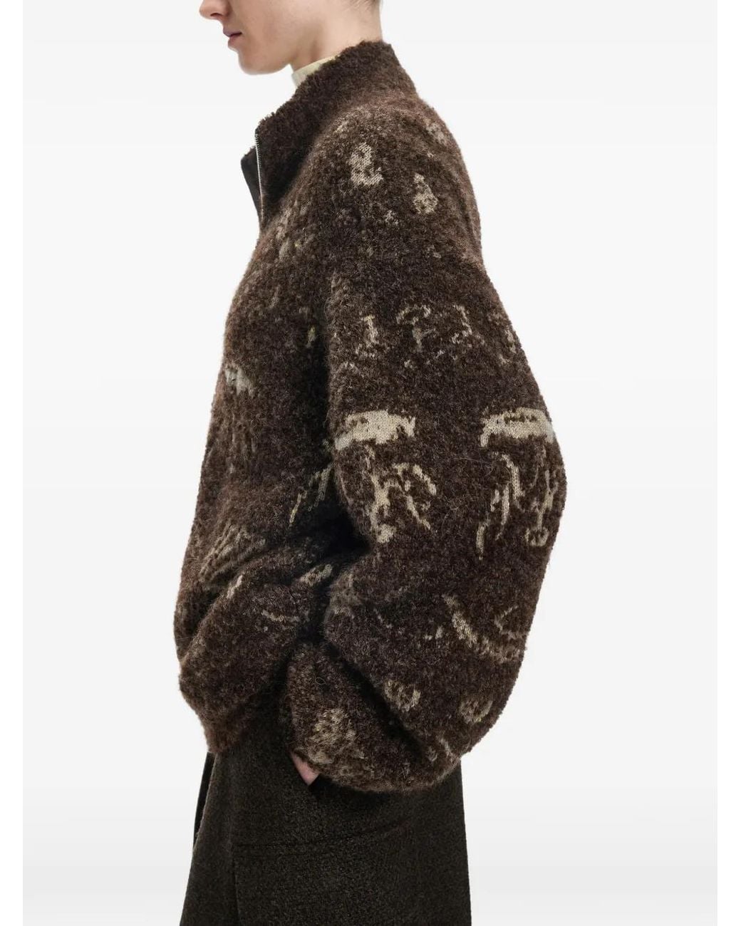 JNBY Brown Jacquard Zip-Up Cardigan