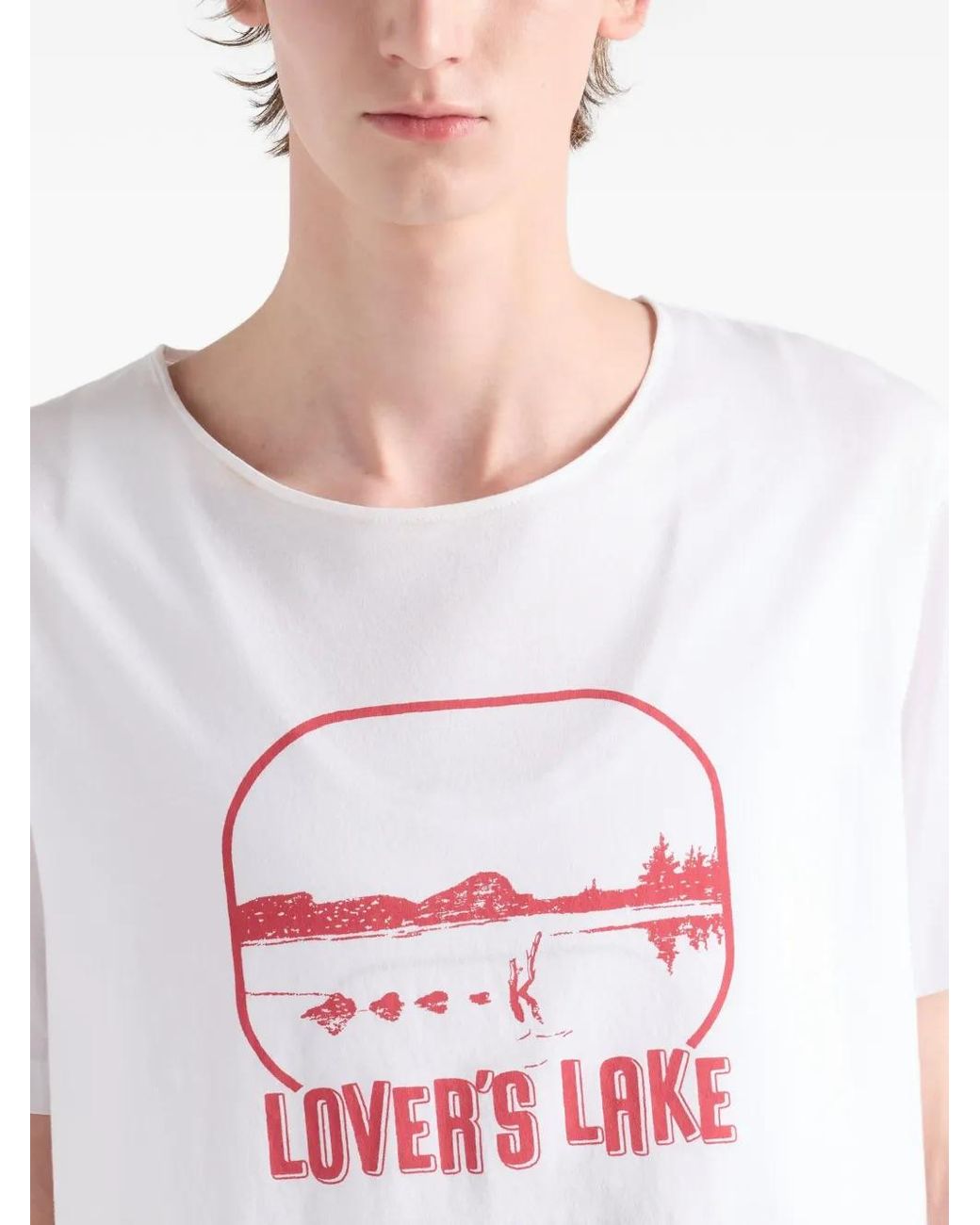 Prada White Graphic-Print Cotton T-Shirt for men