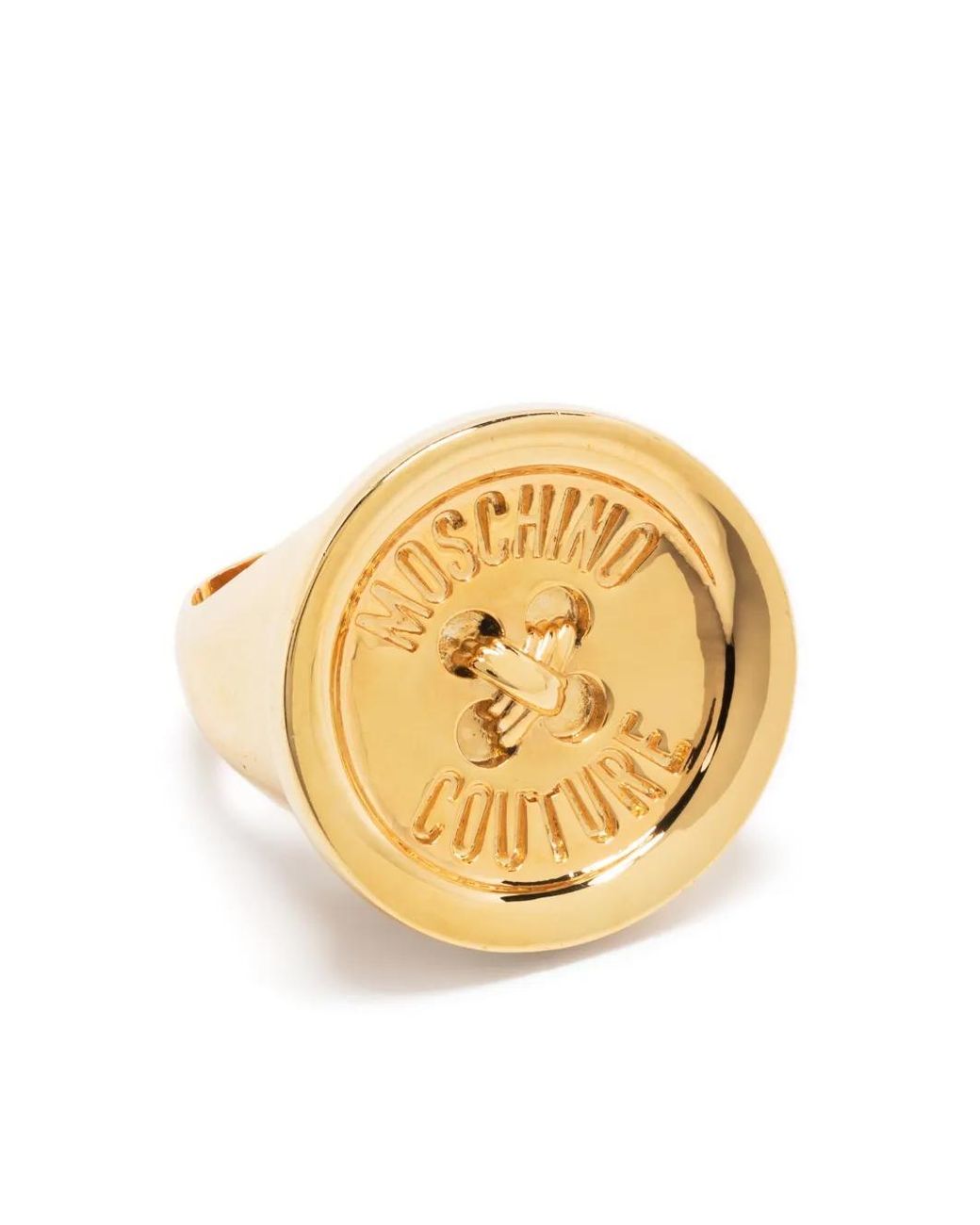 Moschino Metallic Debossed-Logo Sovereign Ring