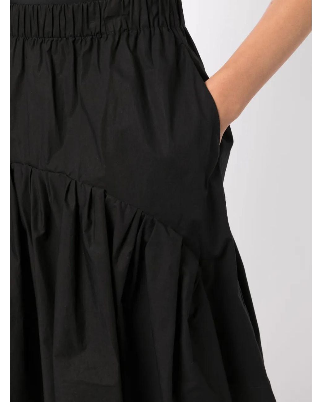 JNBY Black Ruffled Cotton Midi Skirt