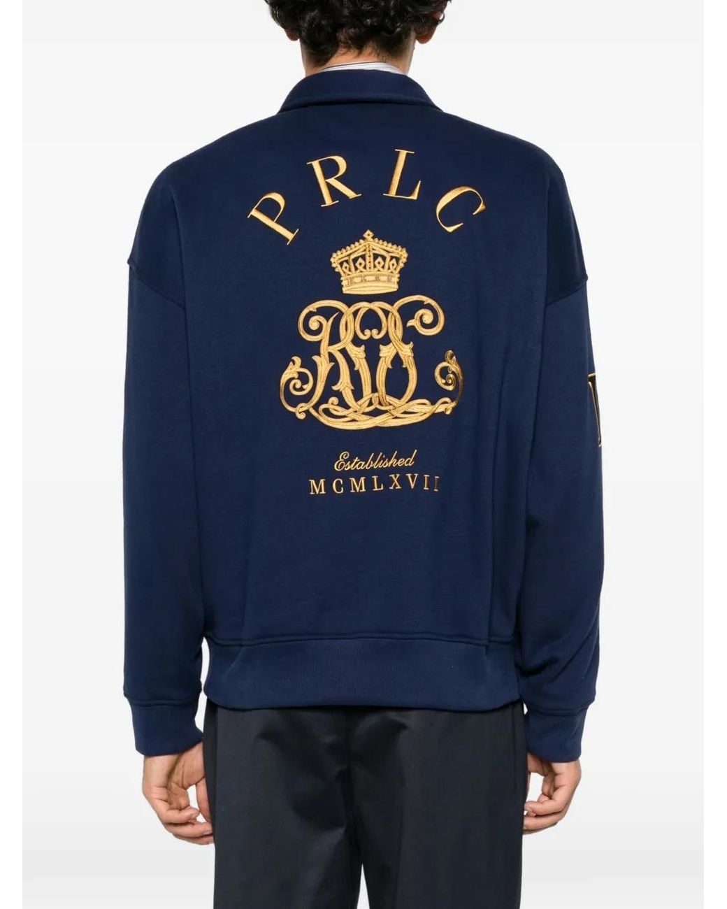 Polo Ralph Lauren Blue Logo-Embroidered Quarter-Zip Sweater for men