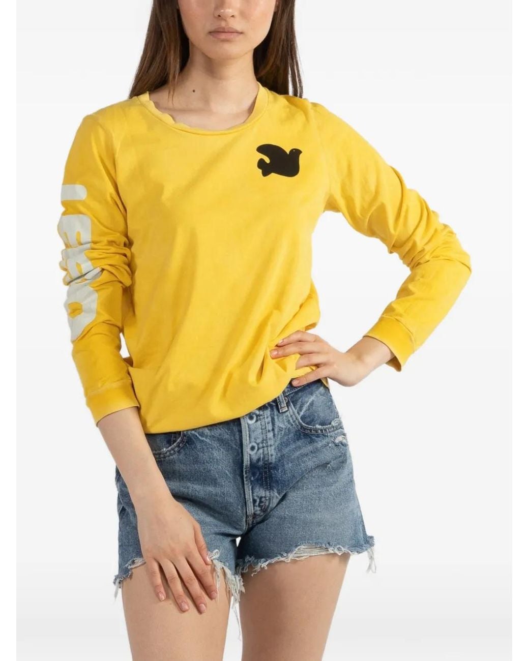 Freecity Yellow Long-Sleeves Graphic-Print T-Shirt