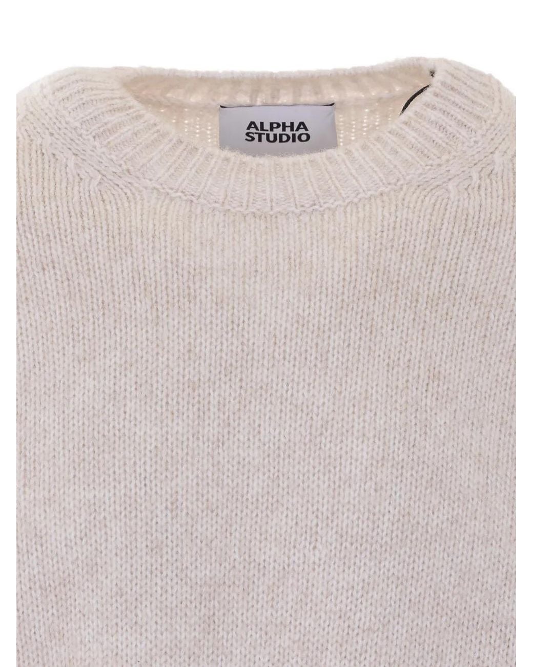 Alpha Studio White Crew-Neck Ribbed-Trim Sweater for men