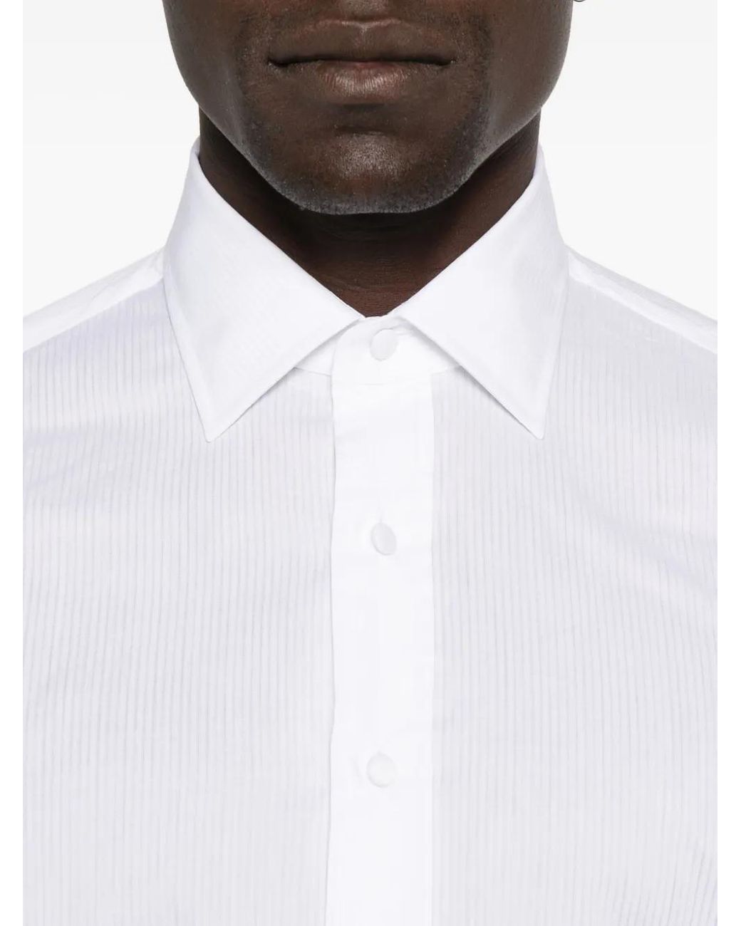 Tagliatore White Striped Cotton Shirt for men