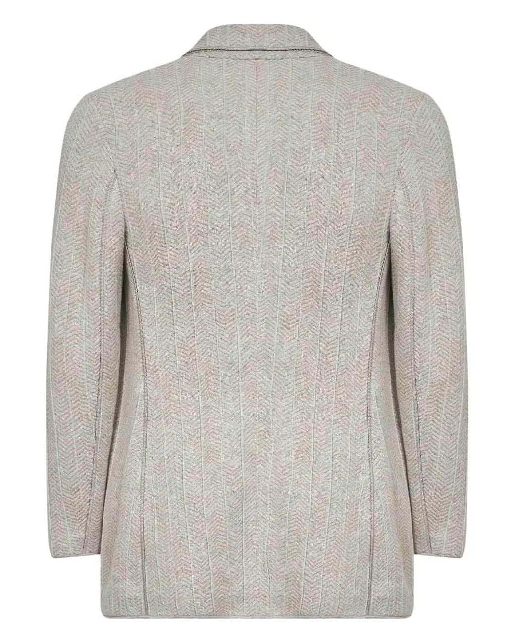 Giorgio Armani Gray Chevron-Pattern Double-Breasted Blazer