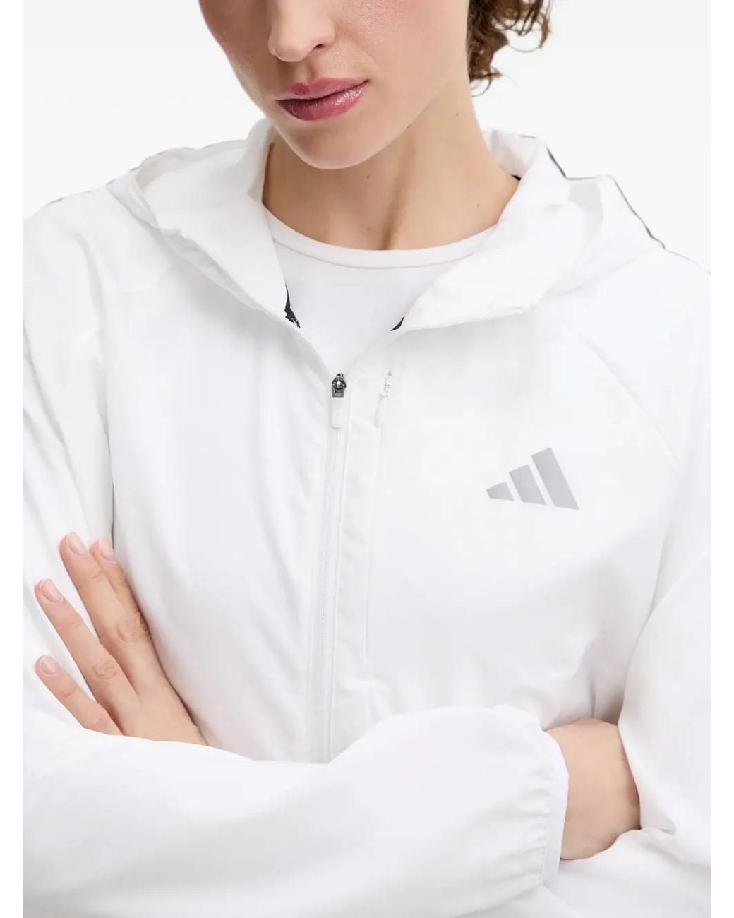 Adidas White Hooded Logo-Print Jacket