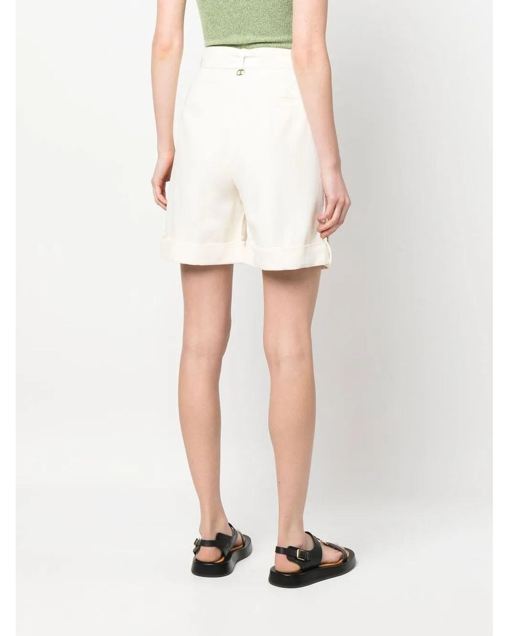 Twinset Natural Belted Cotton Cargo Shorts