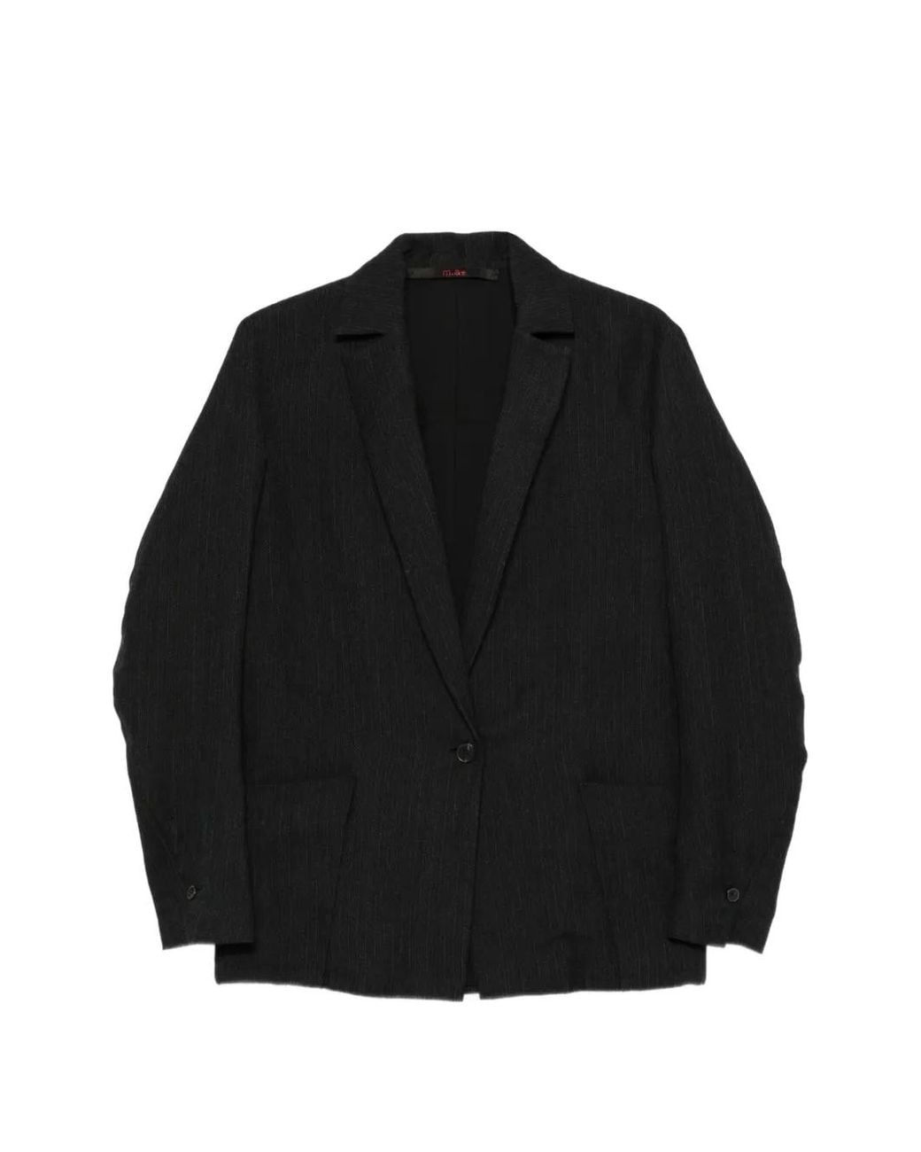 Ma+ Black Single-Breasted Textured Jacket